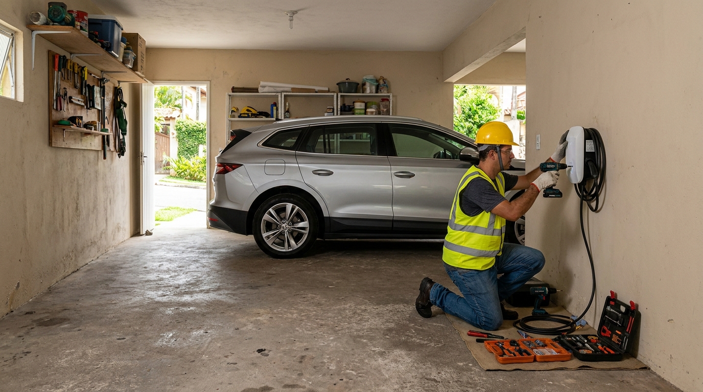 Instalacao de carregador de carro eletrico residencial em Cotia‑SP