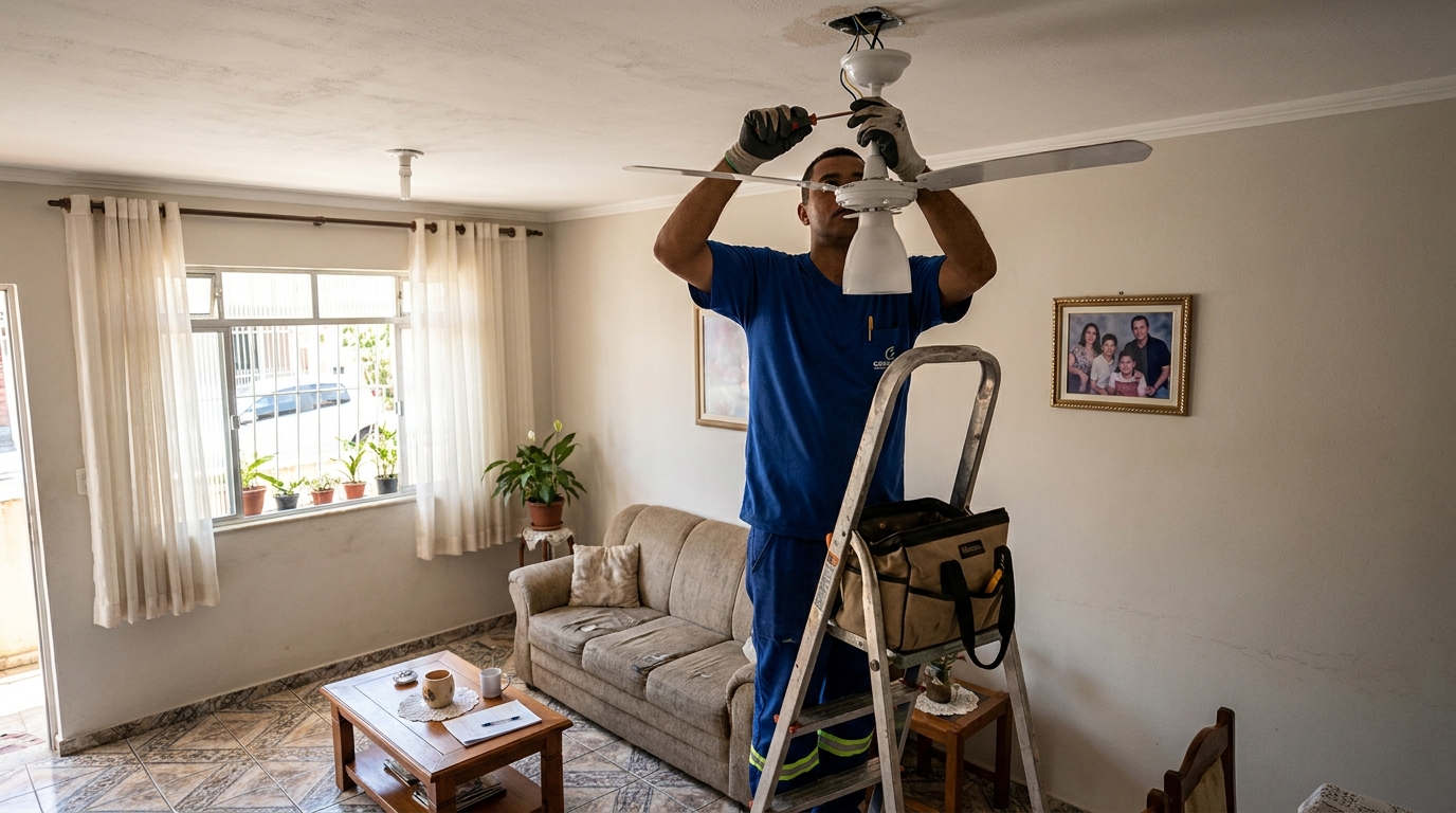 Instalacao de ventilador de teto residencial em Cotia‑SP